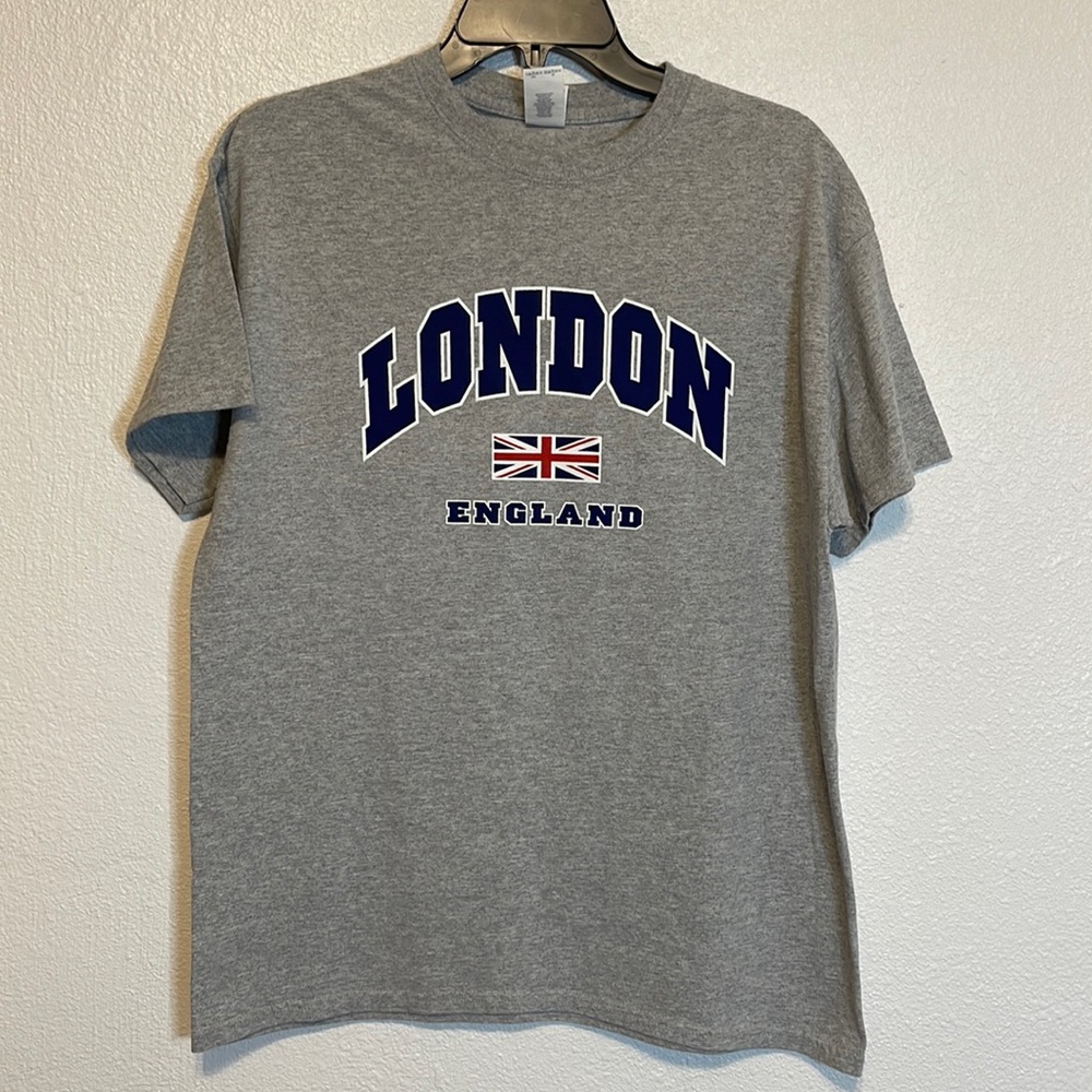London England T-shirt Large Gray Flag Classic Travel Unisex L Europe Short Slve